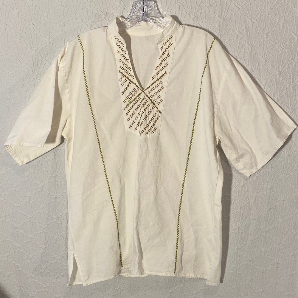 Embroidered Tunic Cotton Linen Blend. Bohemian